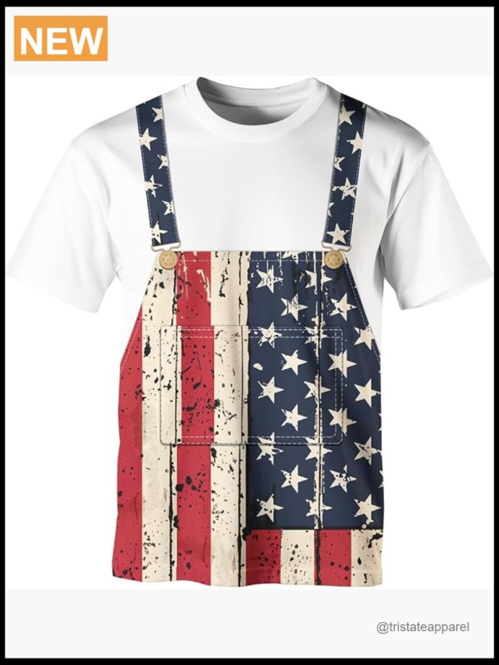 Funny American Flag Overalls Graphic Printed T-Shirt for Men